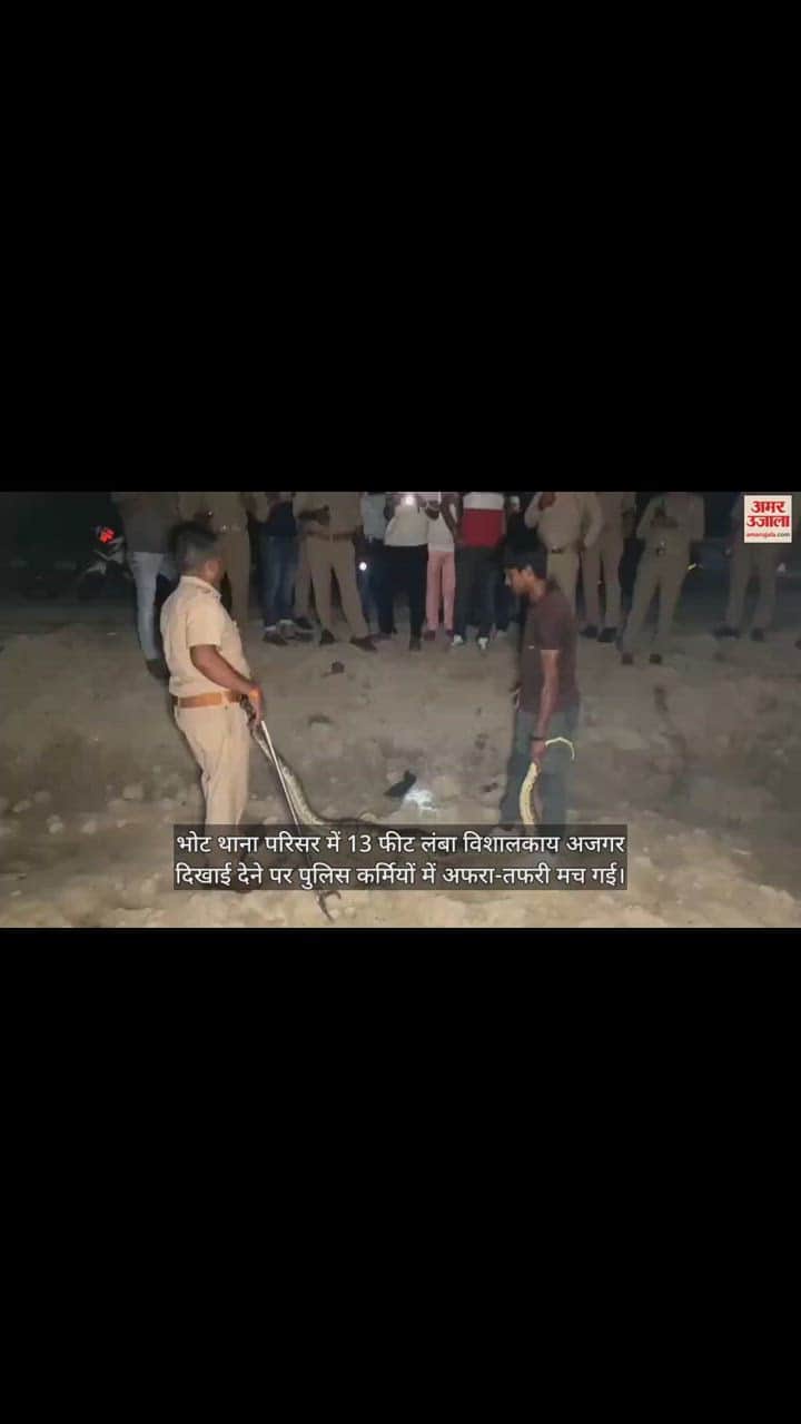 VIDEO : रामपुर के भोट थाने में घुस गया अजगर, पुलिसकर्मियों में मच गई भगदड़