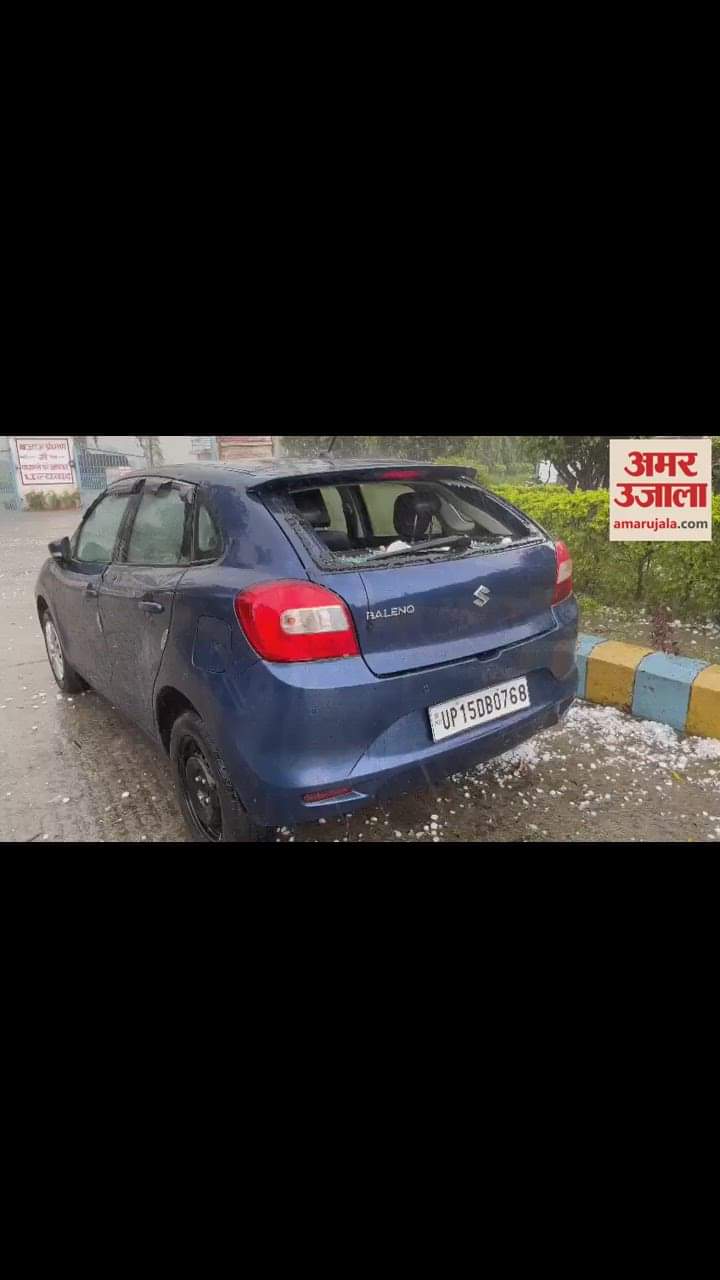 VIDEO : पीलीभीत में बारिश के साथ भयंकर ओलावृष्टि, कार का शीशा टूटा, फसलों को नुकसान