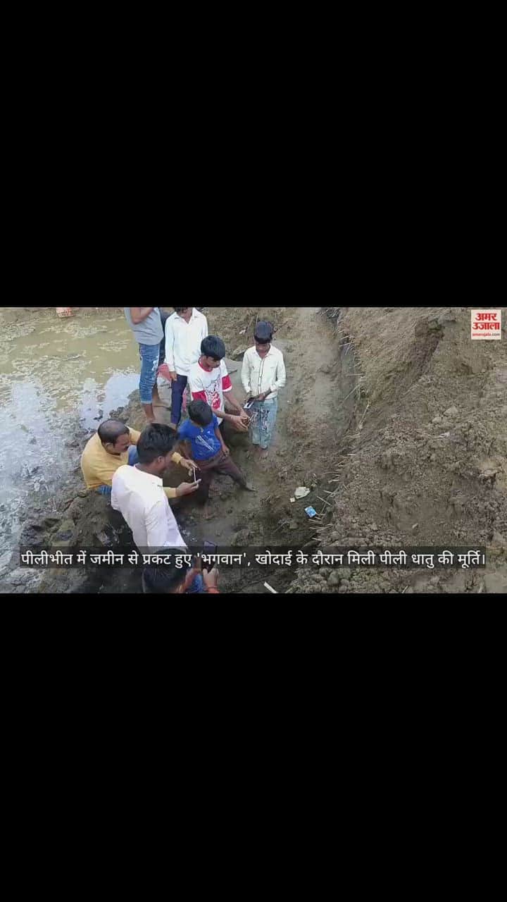 VIDEO : पीलीभीत में जमीन से प्रकट हुए 'भगवान', खोदाई के दौरान मिली पीली धातु की मूर्ति, ग्रामीणों ने शुरू की पूजा
