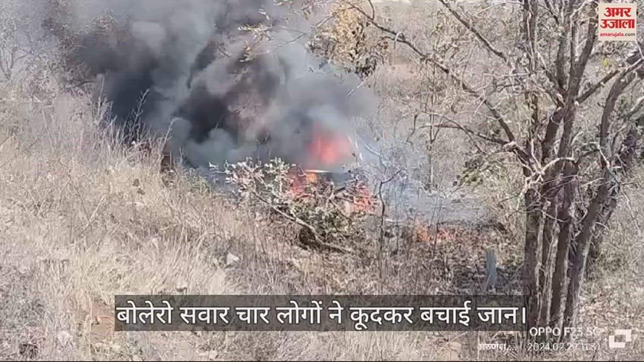 VIDEO : चित्रकूट में बोलेरो अनियंत्रित होकर झाड़ियों में गिरी, लगी आग