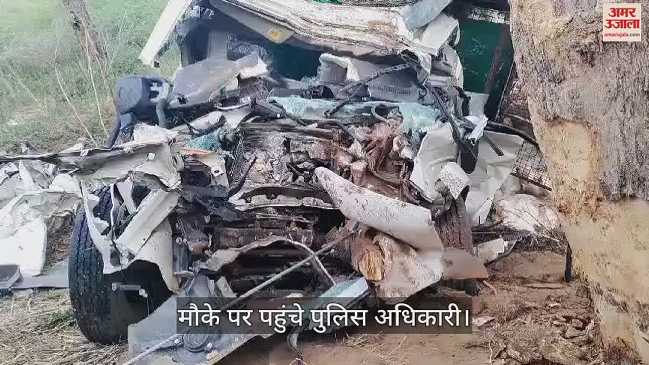 VIDEO : महेंद्रगढ़ में पेड़ से टकराई मुर्गियों से भरी पिकअप गाड़ी