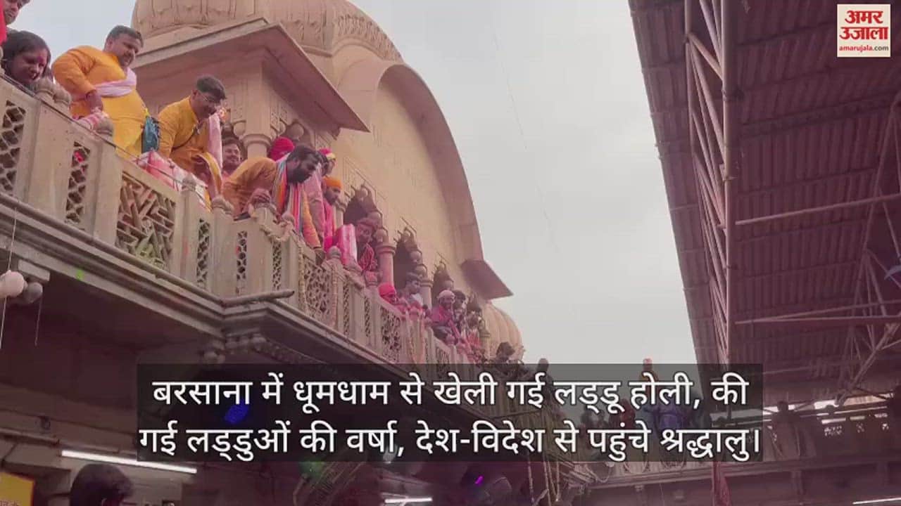 VIDEO : बरसाना में धूमधाम से खेली गई लड्डू होली, की गई लड्डुओं की वर्षा, देश-विदेश से पहुंचे श्रद्धालु