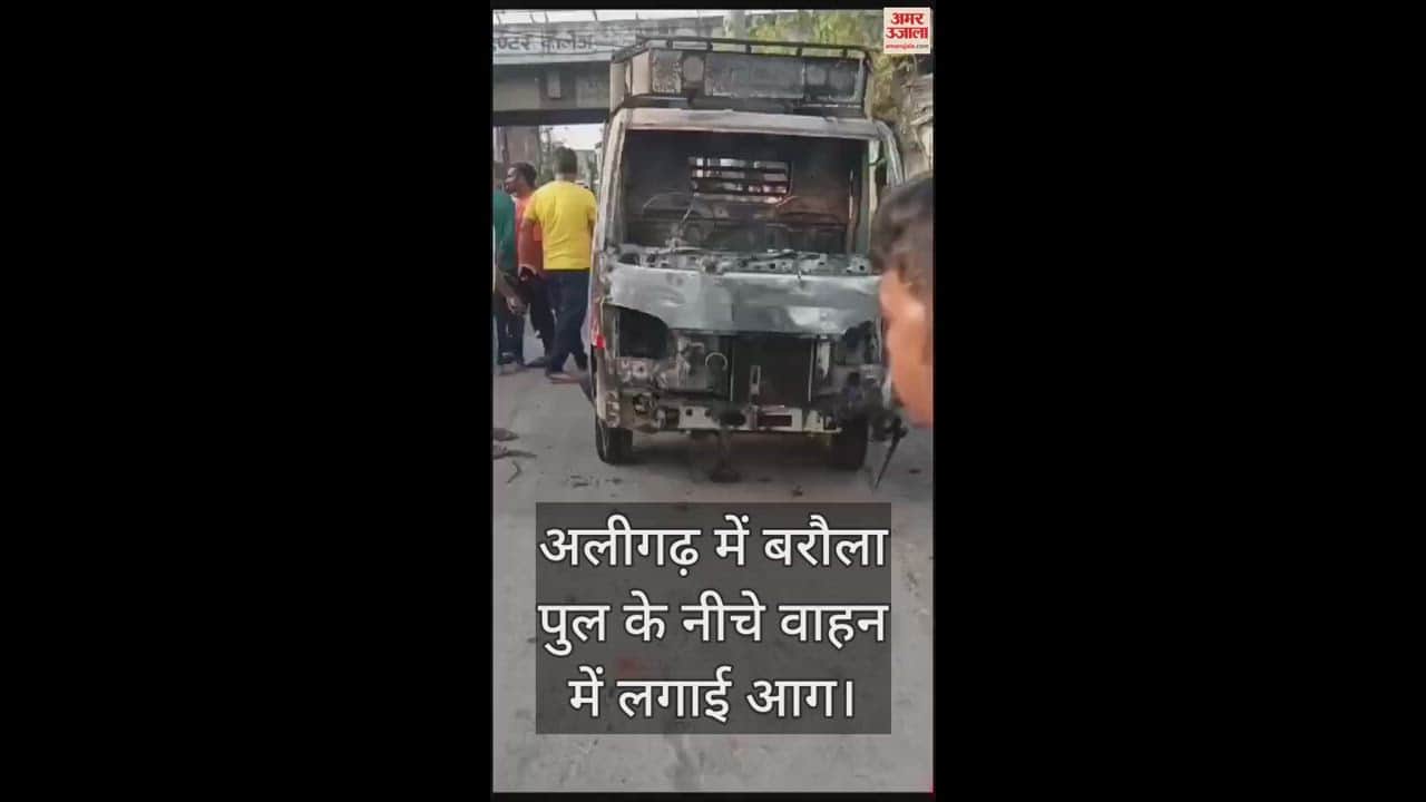 VIDEO : अलीगढ़ में बरौला पुल के नीचे वाहन में लगाई आग