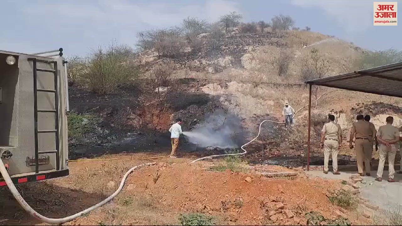 VIDEO : नारनौल में रघुनाथ पुरा की पहाड़ी में लगी आग