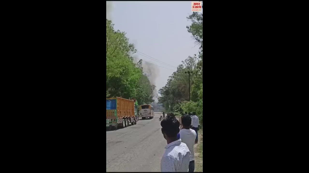 VIDEO : Truck caught fire in Bhojpur, Moradabad, chaos due to gas cylinder explosion