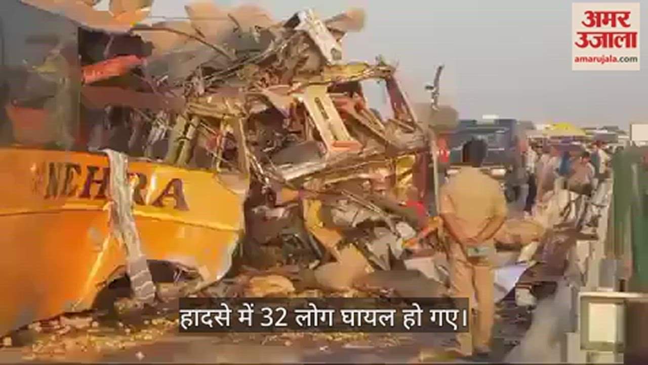 VIDEO : कन्नौज में एक्सप्रेस-वे पर हादसे का शिकार हुई बस, चार की गई जान