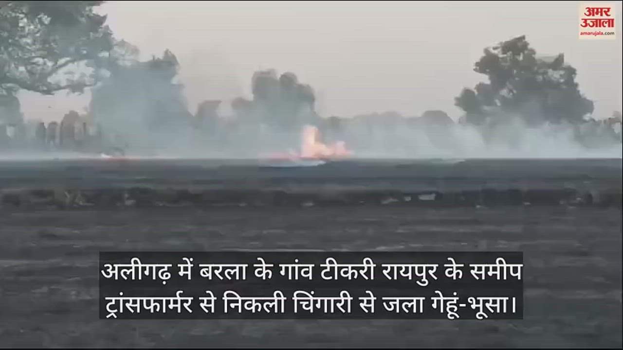 VIDEO : अलीगढ़ में बरला के गांव टीकरी रायपुर के समीप ट्रांसफार्मर से निकली चिंगारी से जला गेहूं-भूसा