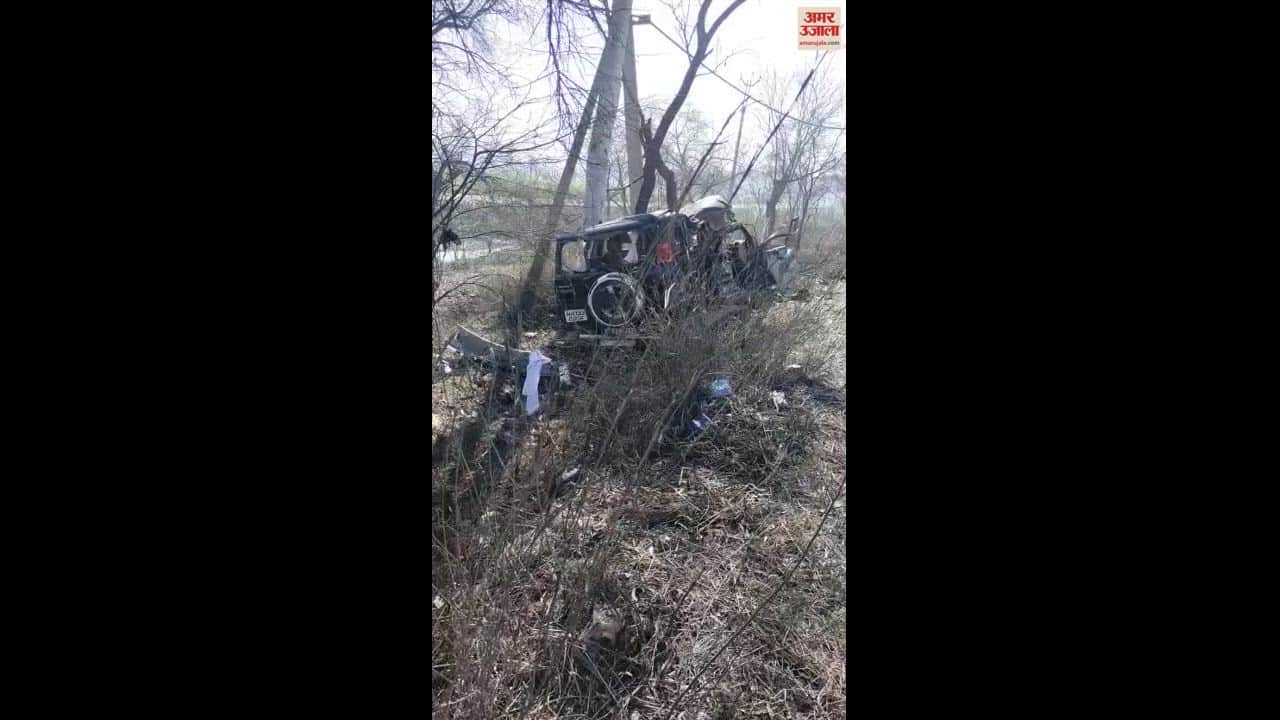 VIDEO : हिसार में कार पेड़ से टकराई, जेई सहित तीन की मौत और तीन घायल