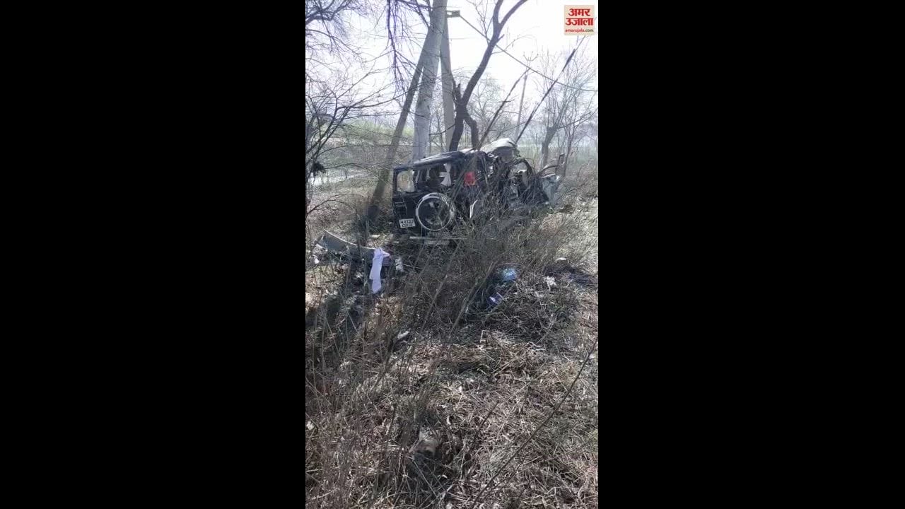 VIDEO : हिसार में कार पेड़ से टकराई, जेई सहित तीन की मौत और तीन घायल