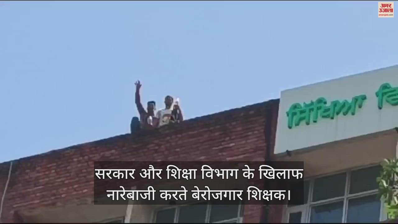 VIDEO : मोहाली में पीएसईबी की इमारत पर चढ़े बेरोजगार शिक्षक, सरकार और प्रशासन के खिलाफ नारेबाजी