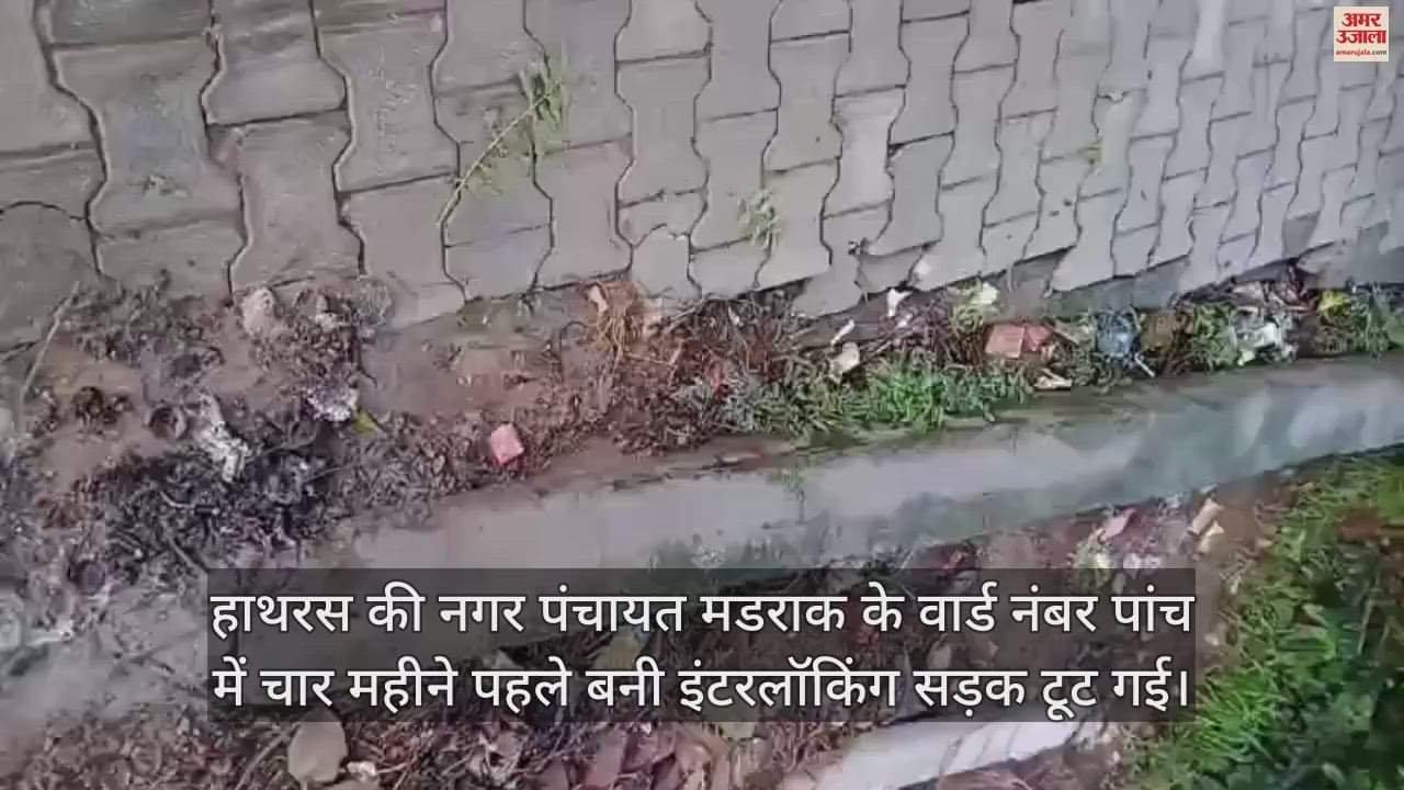 VIDEO : हाथरस की नगर पंचायत मडराक के वार्ड नंबर पांच में चार महीने पहले बनी इंटरलॉकिंग सड़क टूट गई