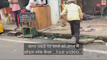 the snake catcher caught so many snakes that he had to call a pickup to take them to the forest.
