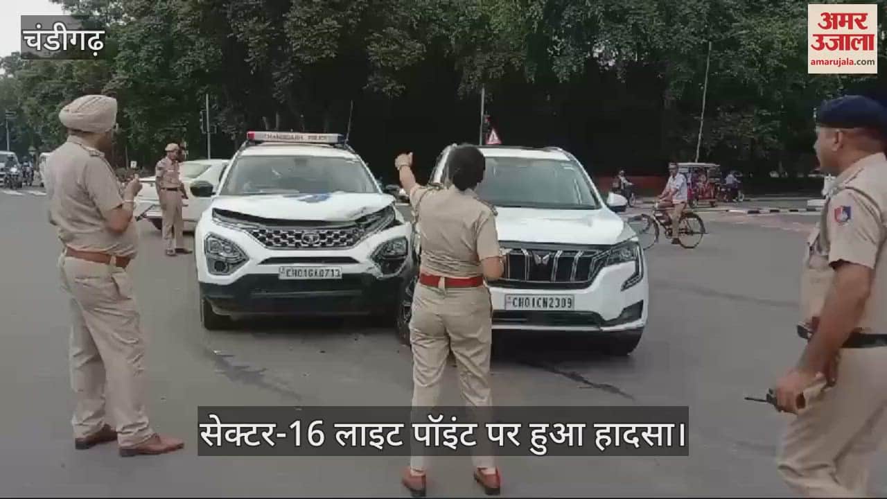 VIDEO : पुलिस की गाड़ी ने जंप की रेड लाइट, एसयूवी को मारी टक्कर