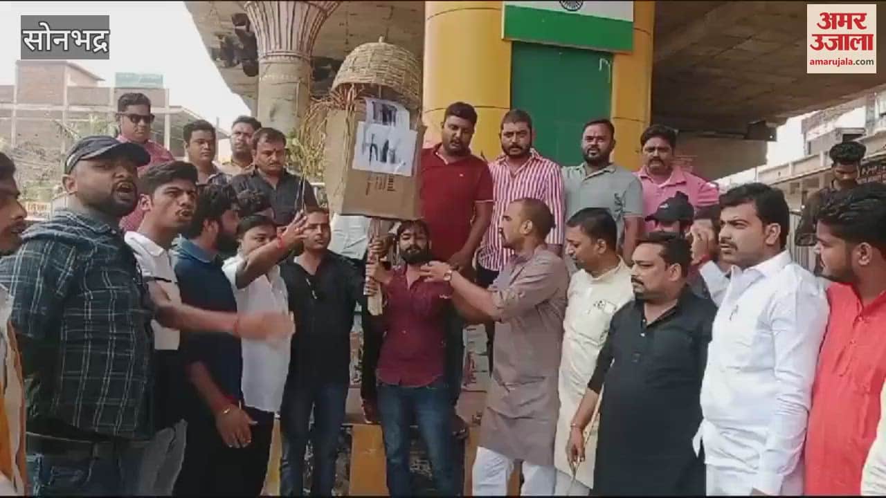 VIDEO : BJYM burnt effigy of Akhilesh Yadav workers got angry over controversial remarks mafia and head priest