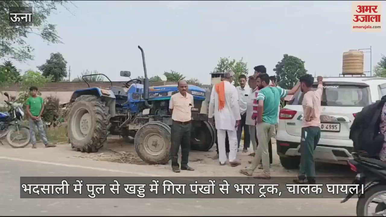 VIDEO : truck loaded with wings fell into a ditch from a bridge in Bhadasali, driver injured
