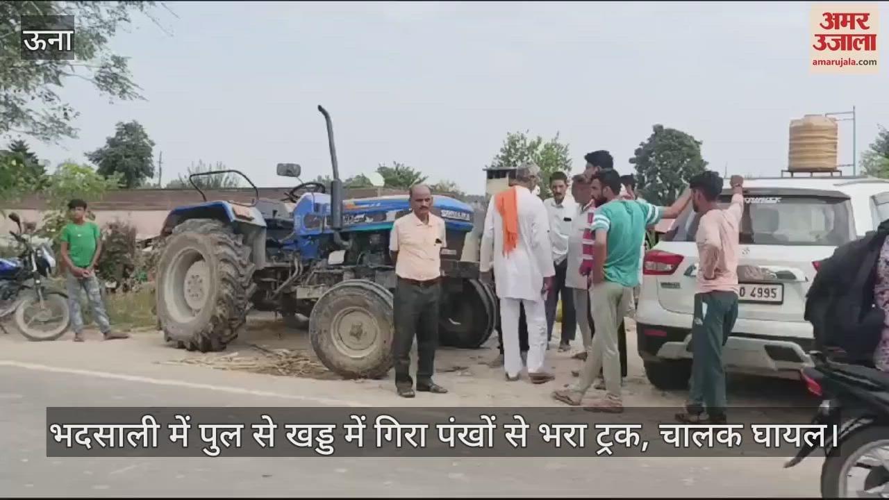 VIDEO : truck loaded with wings fell into a ditch from a bridge in Bhadasali, driver injured
