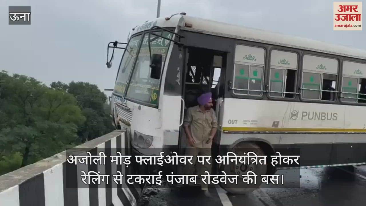VIDEO : Punjab Roadways bus lost control and hit the security wall on Ajoli Mor flyover