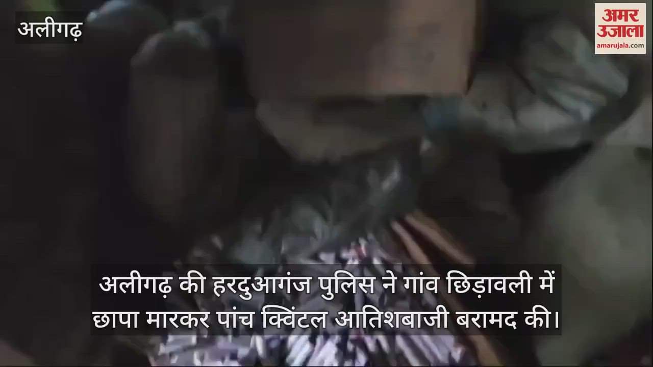 VIDEO : अलीगढ़ की हरदुआगंज पुलिस ने गांव छिड़ावली में छापा मारकर पांच क्विंटल आतिशबाजी बरामद की