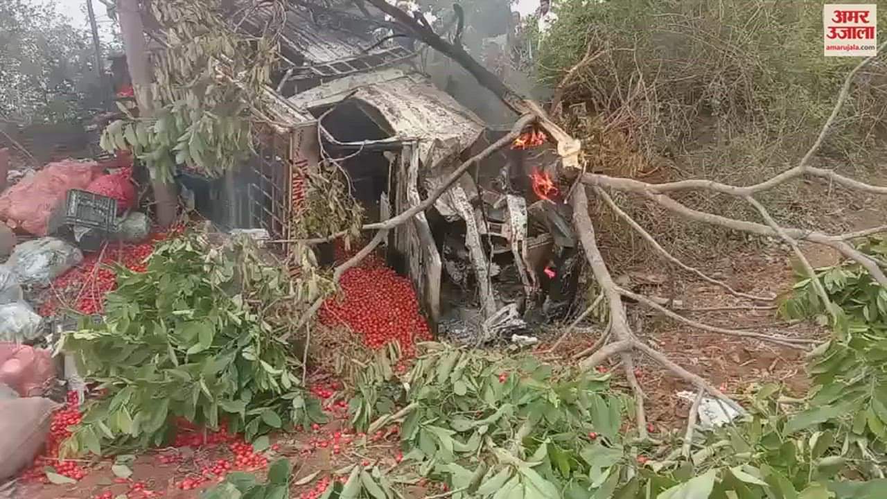 VIDEO : ओडिसा से सब्जी लेकर आ रही पिकअप पलटी, लगी आग
