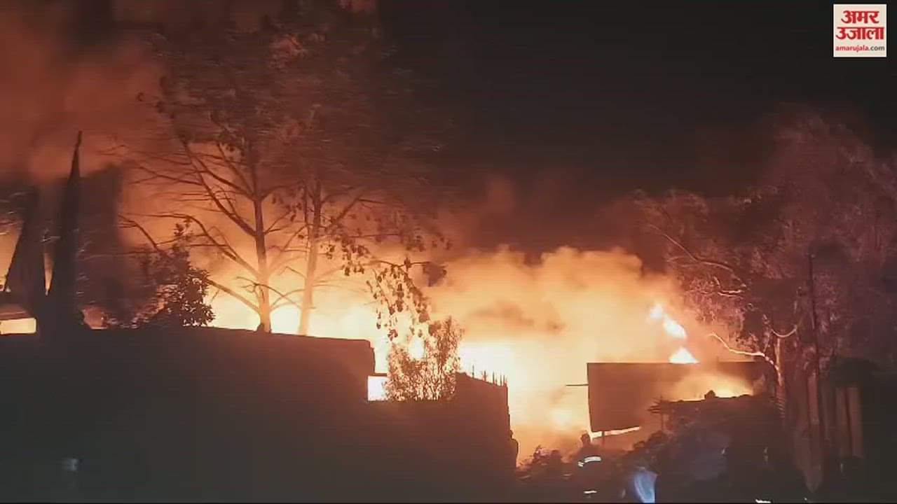 VIDEO : huge fire broke out junk shop in chandauli causing loss 40 lakhs rupees dozen trees were burnt