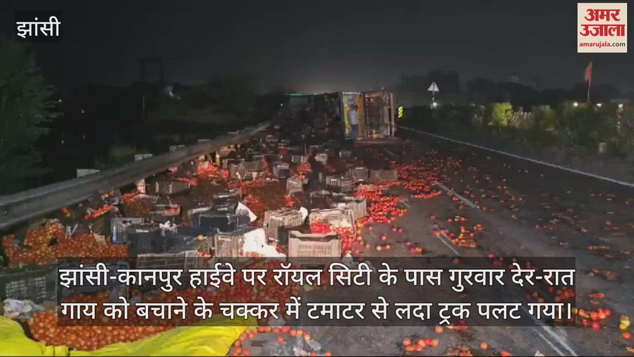 VIDEO : After accident in Jhansi police guarded tomatoes scattered on road
