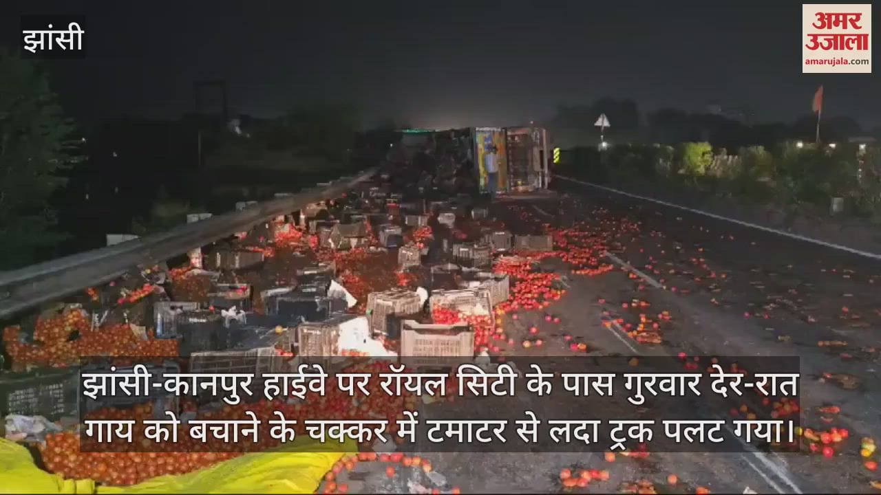 VIDEO : After accident in Jhansi police guarded tomatoes scattered on road
