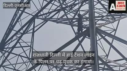 VIDEO : youth created a ruckus by climbing on a high tension line pillar in Yamuna Khadar Delhi