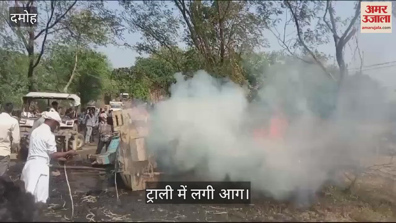 Damoh A tractor trolley filled with fodder caught fire as soon as it touched the power line