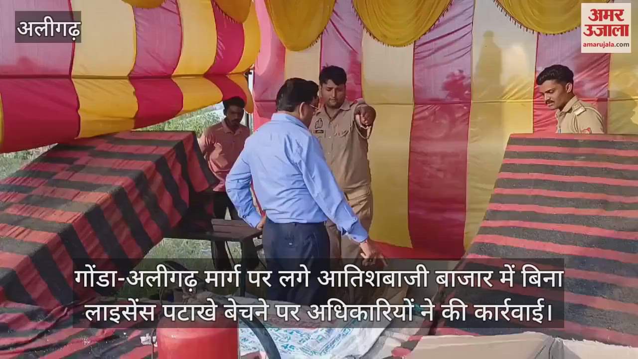 VIDEO : गोंडा-अलीगढ़ मार्ग पर लगे आतिशबाजी बाजार में बिना लाइसेंस पटाखे बेचने पर अधिकारियों ने की कार्रवाई