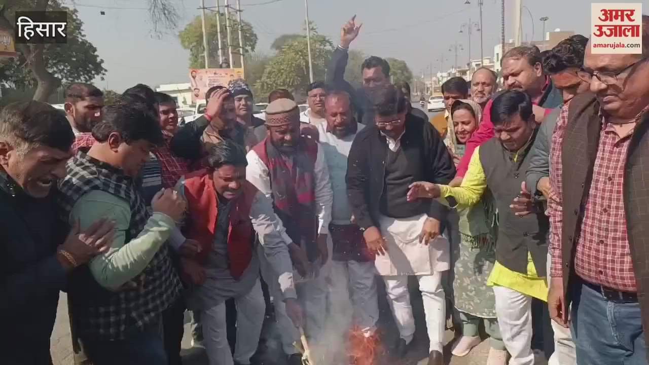 VIDEO : BJP staged a protest in Hisar against Kejriwal's comment on Yamuna, burnt his effigy