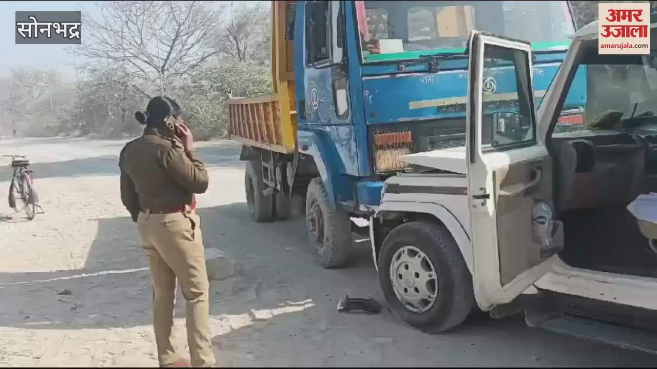 VIDEO : Accident happened in Obra tipper hit police van CO narrowly escaped