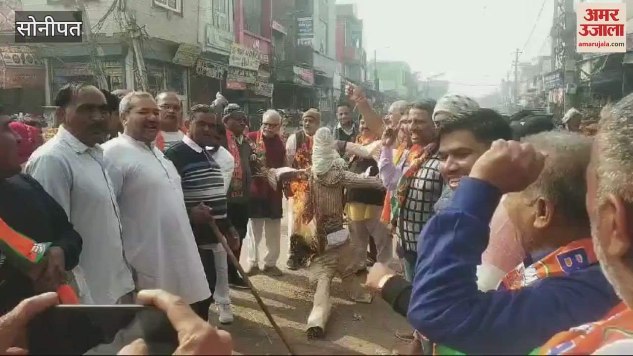 VIDEO : In Kharkhoda of Sonipat, BJP workers burnt the effigy of the former Chief Minister of Delhi to express their anger