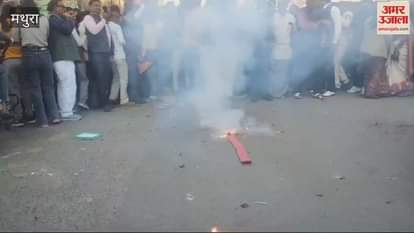 VIDEO : Workers celebrated BJP victory in Delhi policeman extinguished the fireworks