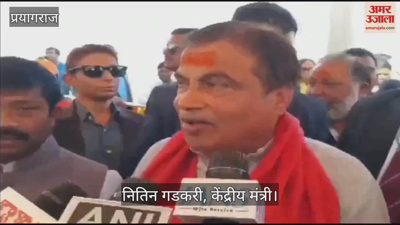 VIDEO : Union Minister Nitin Gadkari takes a dip in Sangam, praises UP government for organizing the grand event