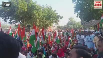 VIDEO : In Hisar, Rashtriya Mazdoor Congress took out a protest march from Congress Bhawan to Mini Secretariat
