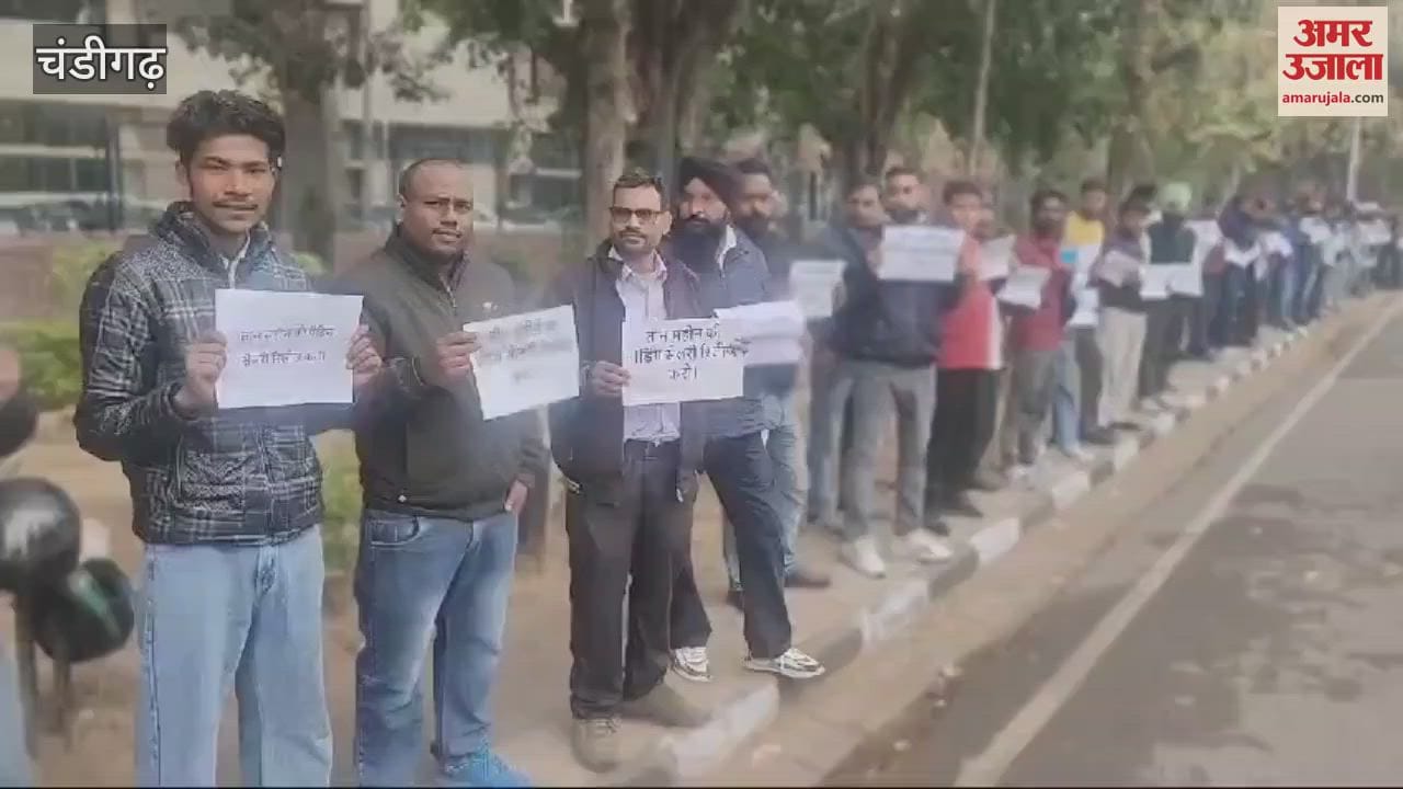 VIDEO : Contractual employees protest outside UT Secretariat in Chandigarh