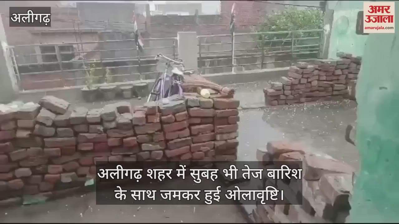 VIDEO : अलीगढ़ शहर में सुबह भी तेज बारिश के साथ जमकर हुई ओलावृष्टि