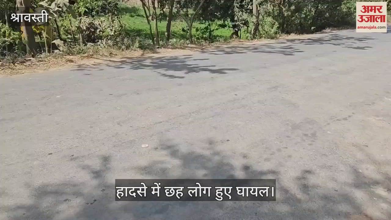 VIDEO : श्रावस्ती: चालक को झपकी आने से खड्ड में उतरी वैन, छह घायल