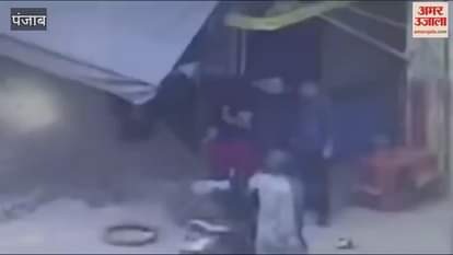 VIDEO : tyre burst while filling air, the boy jumped up high due to the explosion in Firozpur