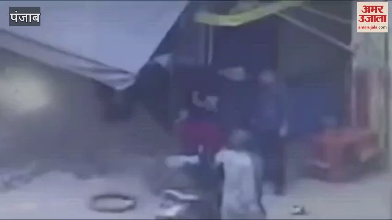 VIDEO : tyre burst while filling air, the boy jumped up high due to the explosion in Firozpur