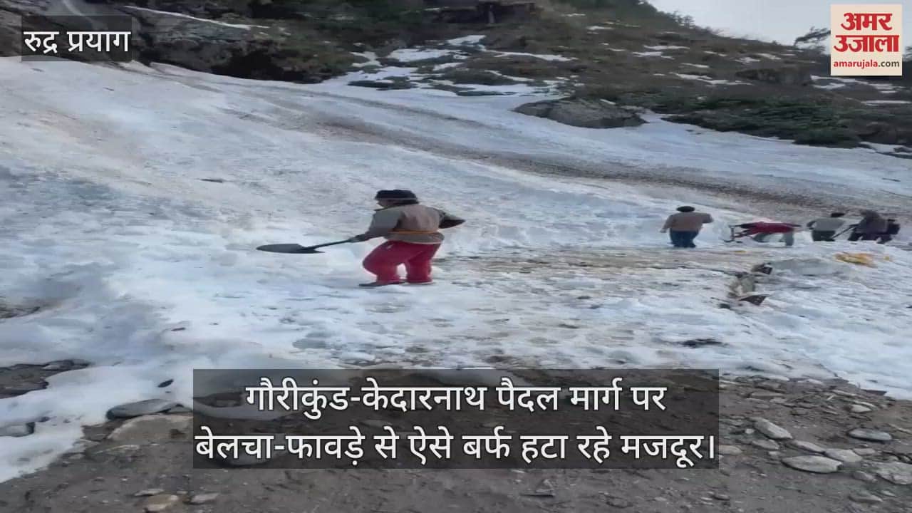 VIDEO : Workers are removing snow with shovels on Gaurikund-Kedarnath walking route