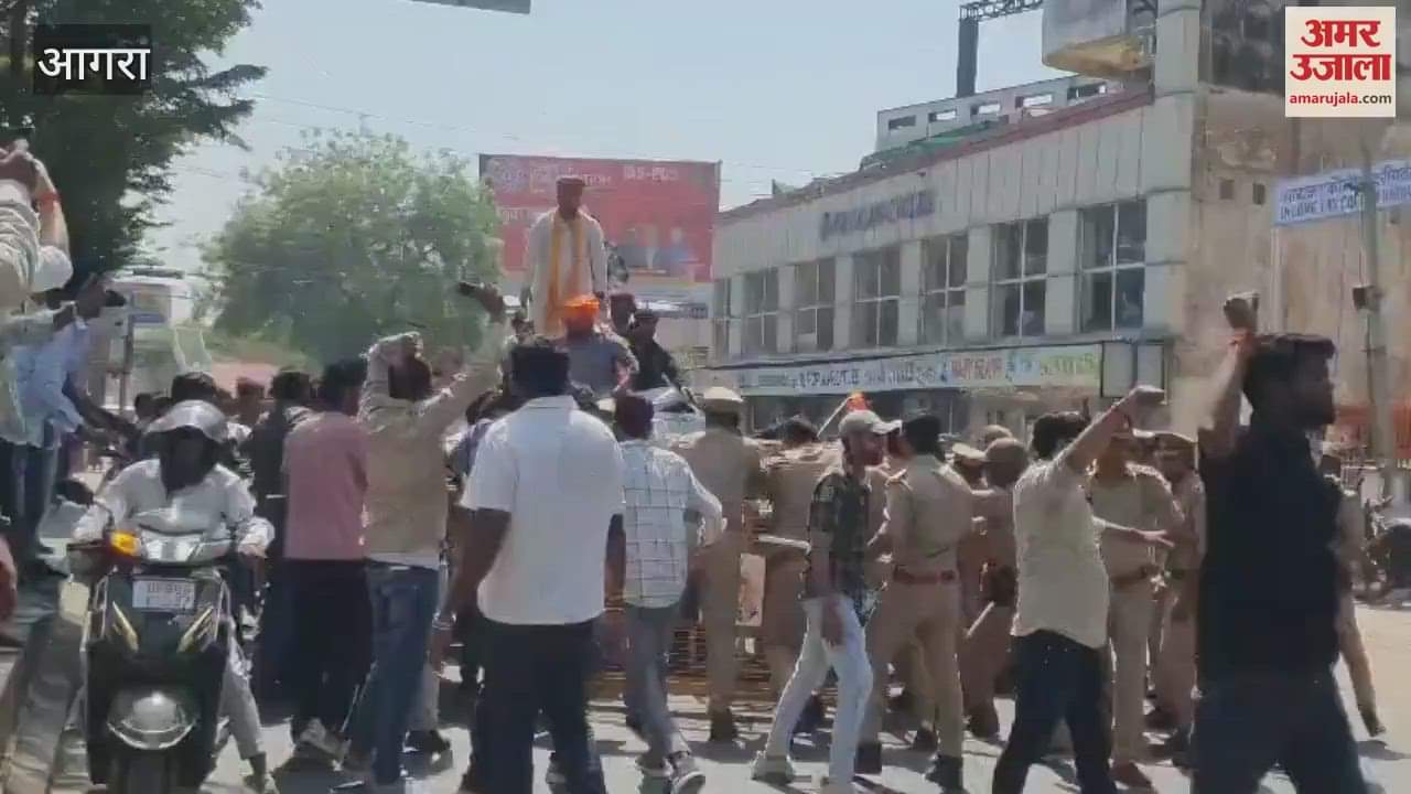 VIDEO : Karni Sena created ruckus at residence of SP MP Ramjilal Suman clashed with agra police over Rana Sanga statement