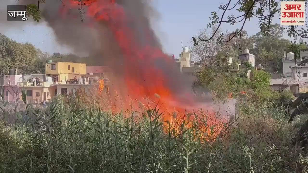 VIDEO : A huge fire broke out in the bushes near the Tawi river at Bikram Chowk, fire brigade team reached the spot