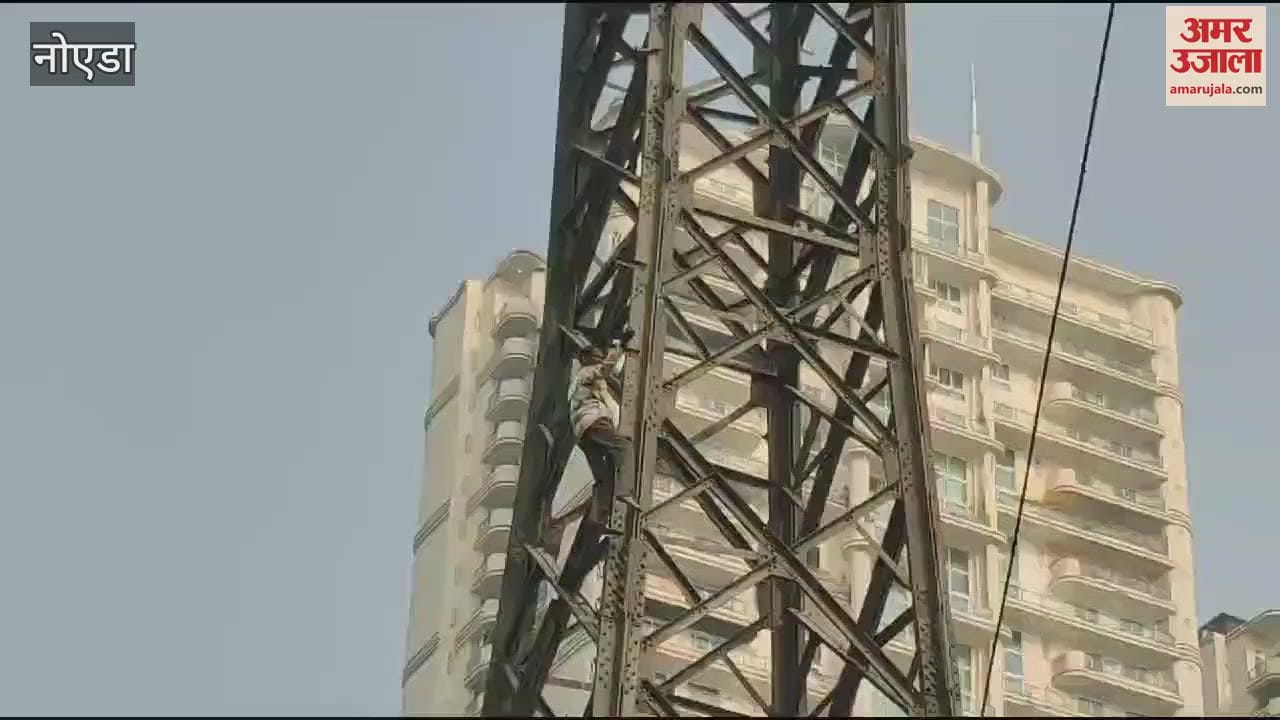 VIDEO : a man climbed a high tension electricity pole and danced In Noida