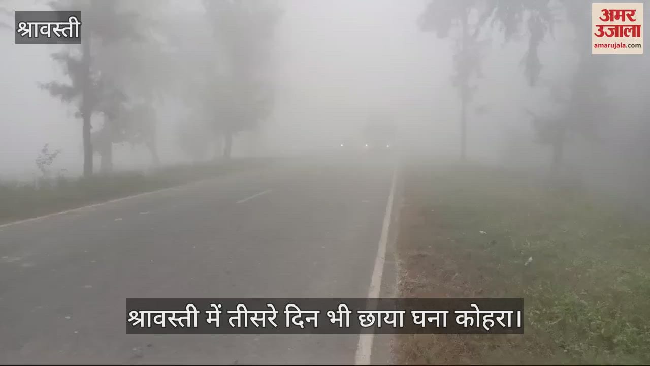 VIDEO : बूंद बनकर बरस रहा कोहरा, श्रावस्ती में तीसरे दिन भी छाया घना कोहरा