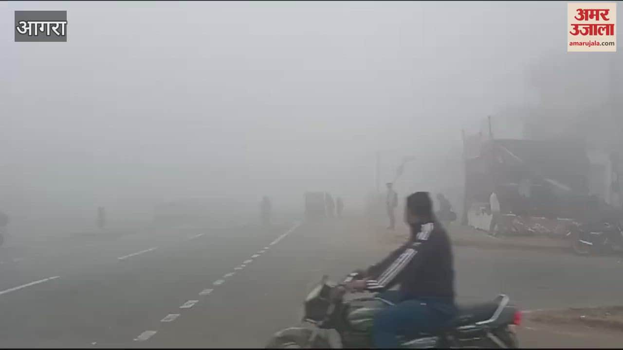 VIDEO : आगरा में देखें कोहरे की घनी चादर, रेंगते हुए चले वाहन