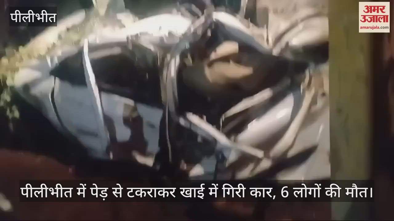 VIDEO : पीलीभीत में पेड़ से टकराकर खाई में गिरी कार, 6 लोगों की मौत