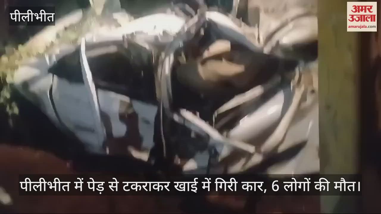 VIDEO : पीलीभीत में पेड़ से टकराकर खाई में गिरी कार, 6 लोगों की मौत