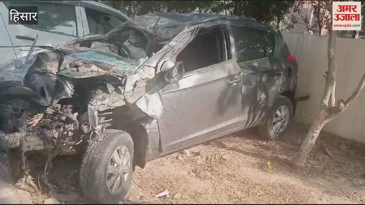 VIDEO : Car fell down from Jindal Over Bridge in Hisar, hit electric pole; two youth injured