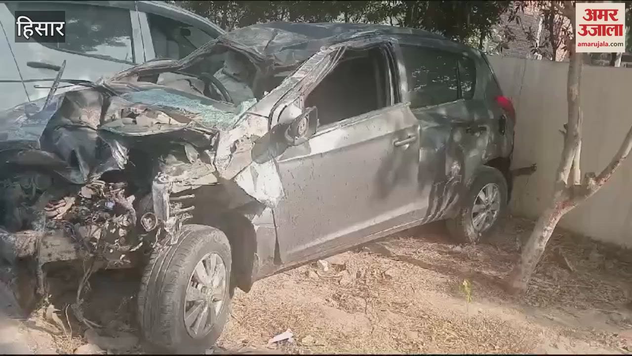 VIDEO : Car fell down from Jindal Over Bridge in Hisar, hit electric pole; two youth injured